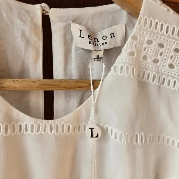 NWT Lenon Womens White Embroidered Eyelet Midi Dress M Asymmetrical Cottagecore - Picture 5 of 12